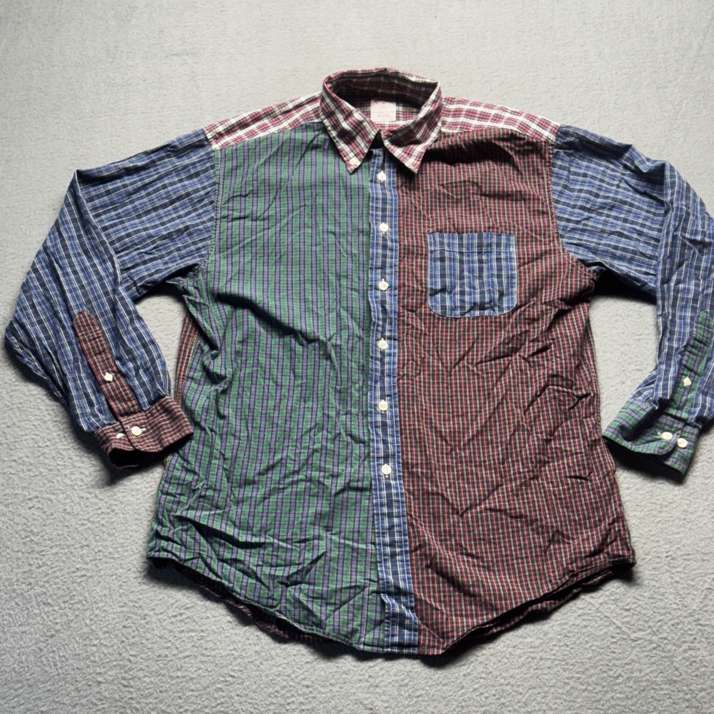 Brooks Brothers 346 Fun Shirt Mens Medium M Patchwork Plaid Cotton Button Down